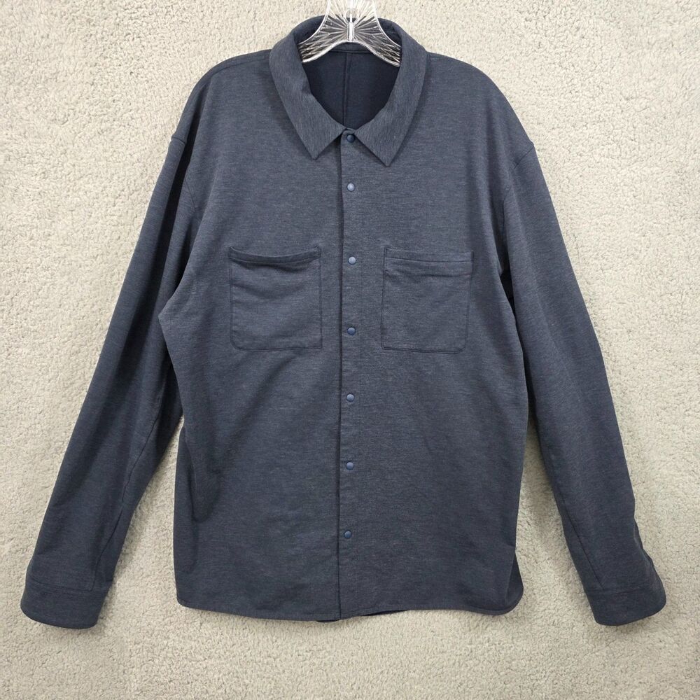 Lululemon Compatibility Long Sleeve Shirt Blue Flex Snap Men's Size 2XL (FLAWS)